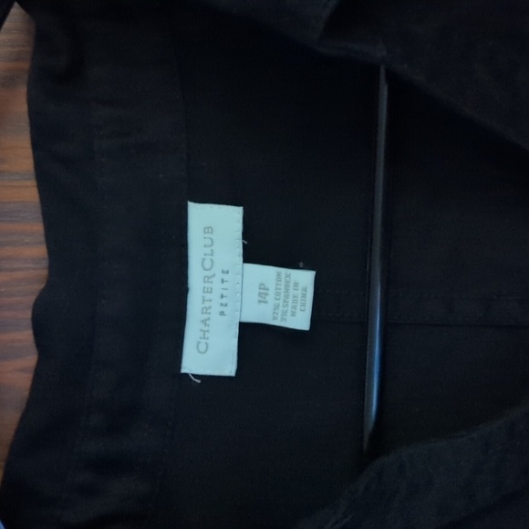 Charter Club Black Collared Belted Dress Size 14 Petite - Picture 4 of 7